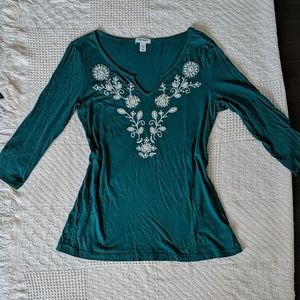 Bead detail, 3/4 length sleeve green blouse